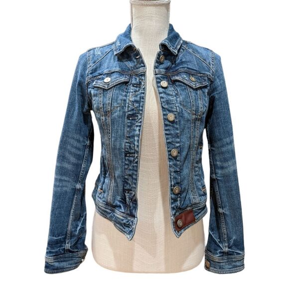 Anthropologie Pilcro and The Letterpress Avie Denim Leather Tab Jacket Size XS - Picture 2 of 9